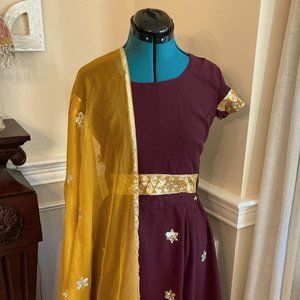 Maroon Lehenga Choli with Floral Motif